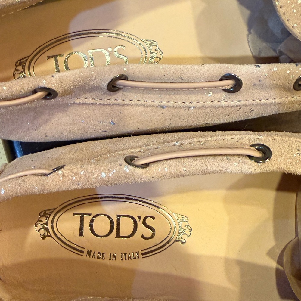 Tod's Women’s Suede Dusty Pink Metallic Gommini Driving  Loafers sz 9.5 - Picture 7 of 9